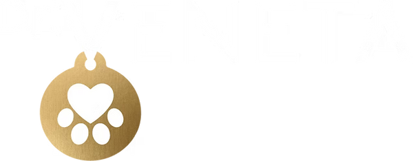 Dr. Veneta logo with paw print and heart design on a black background