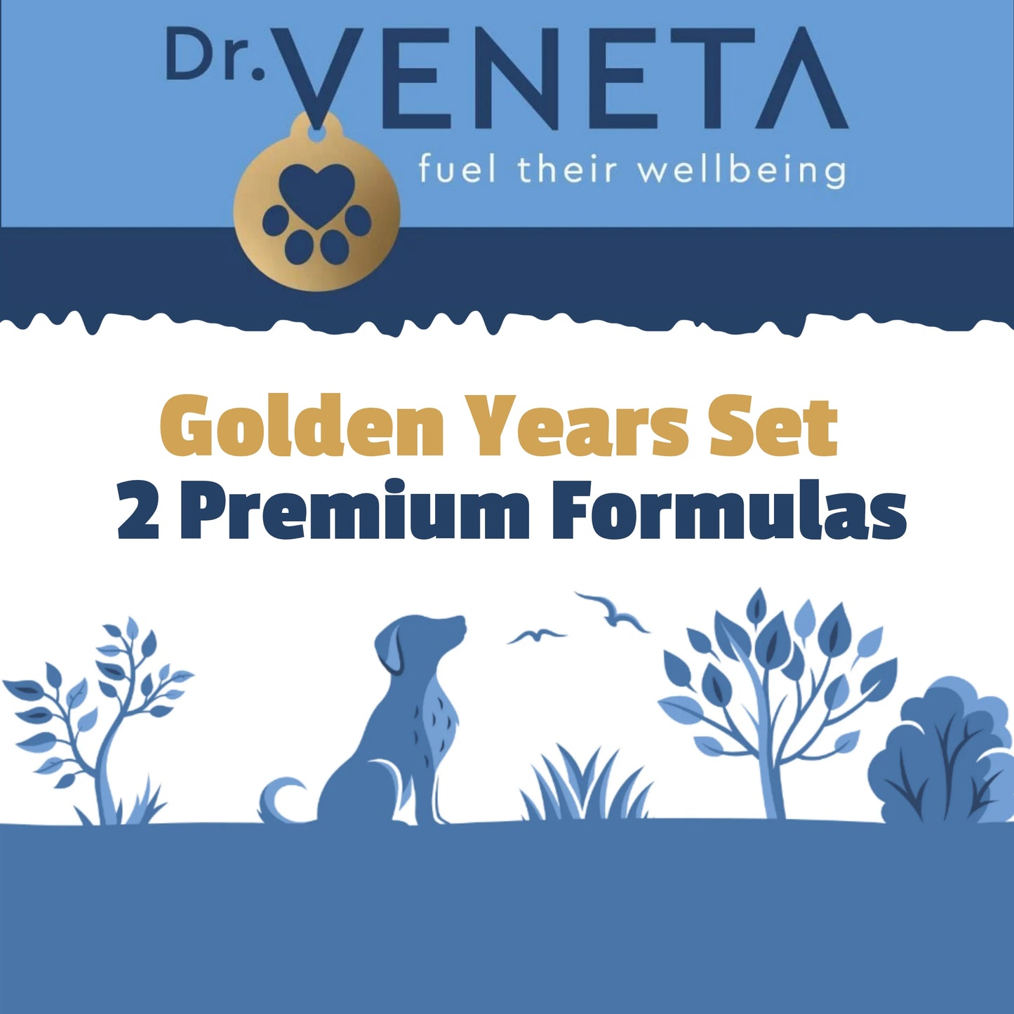 Dr Veneta Golden Years Set with two premium formulas for senior dog wellbeing