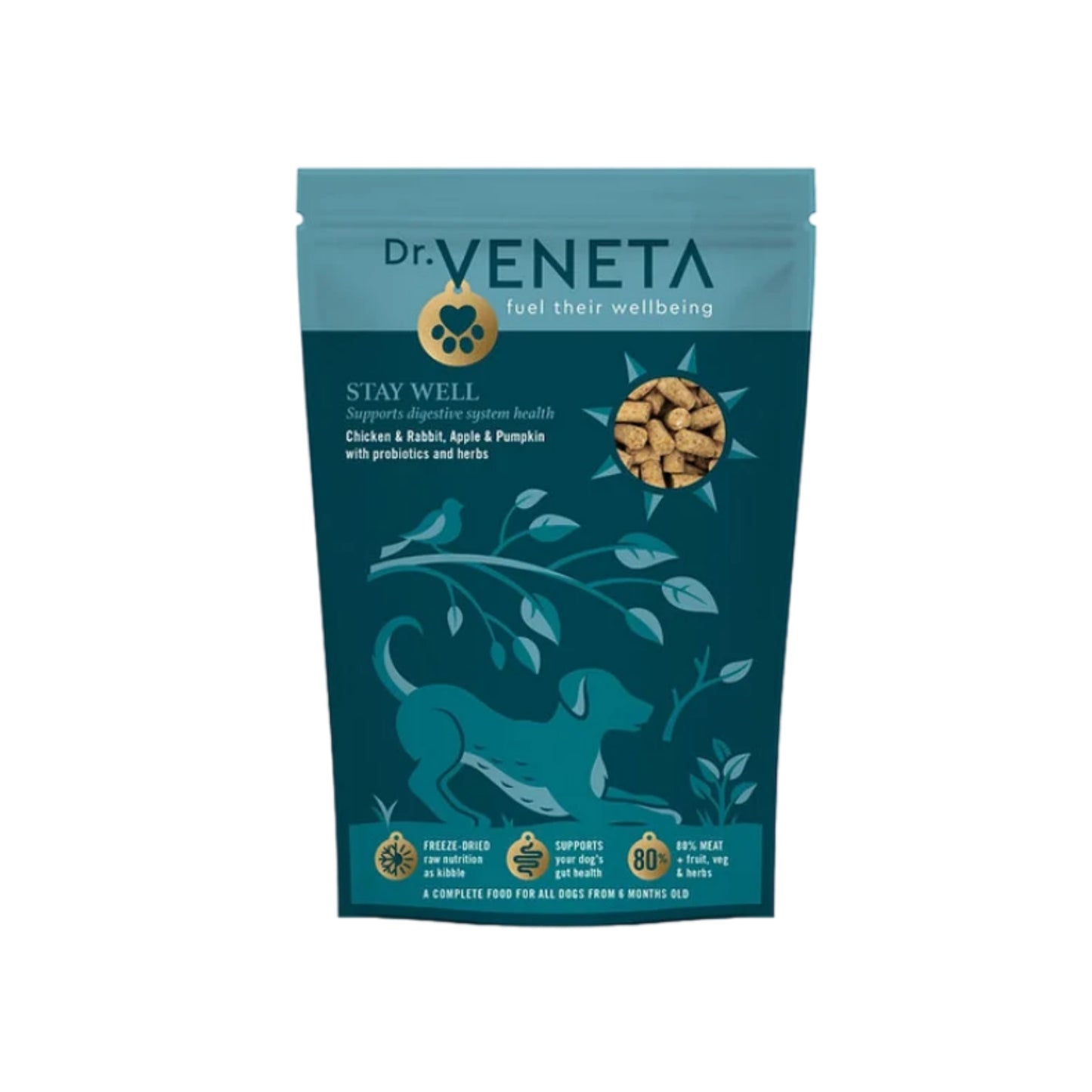 Dr. Veneta STAY WELL pet food package on a white background
