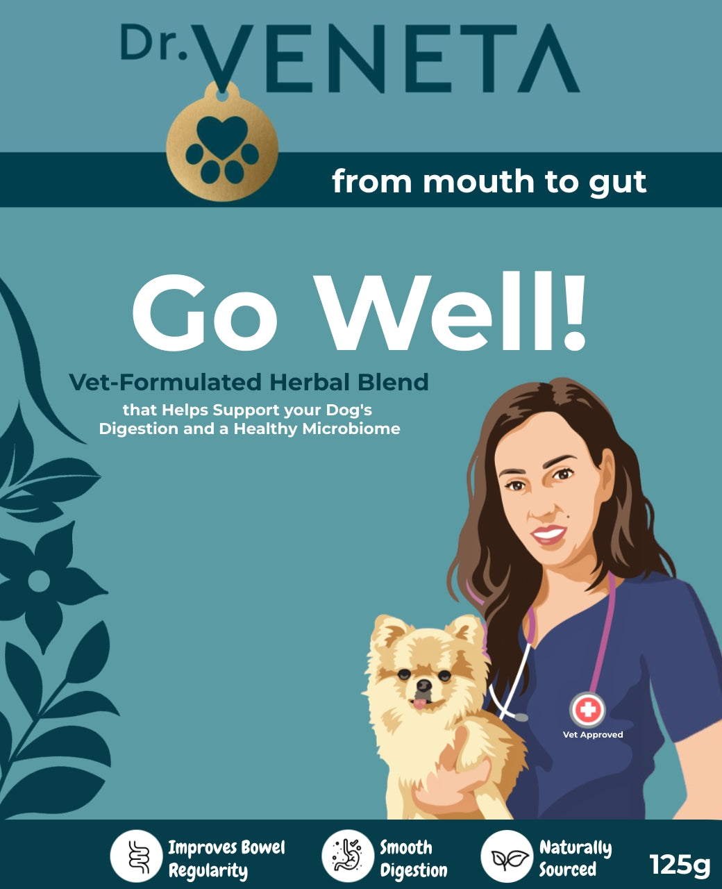 Dr Veneta Go Well herbal blend for dog digestion and healthy microbiome support