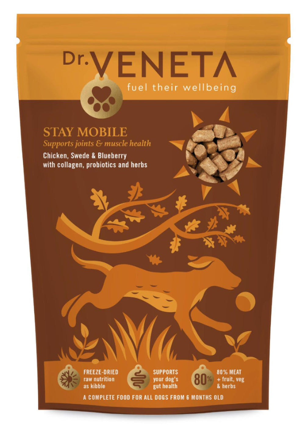 Dr Veneta Stay Mobile chicken, suede and blueberry dog food for joint and muscle health
