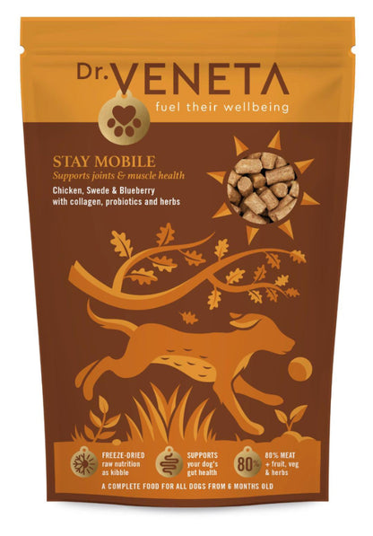 Dr Veneta Stay Mobile chicken, suede and blueberry dog food for joint and muscle health