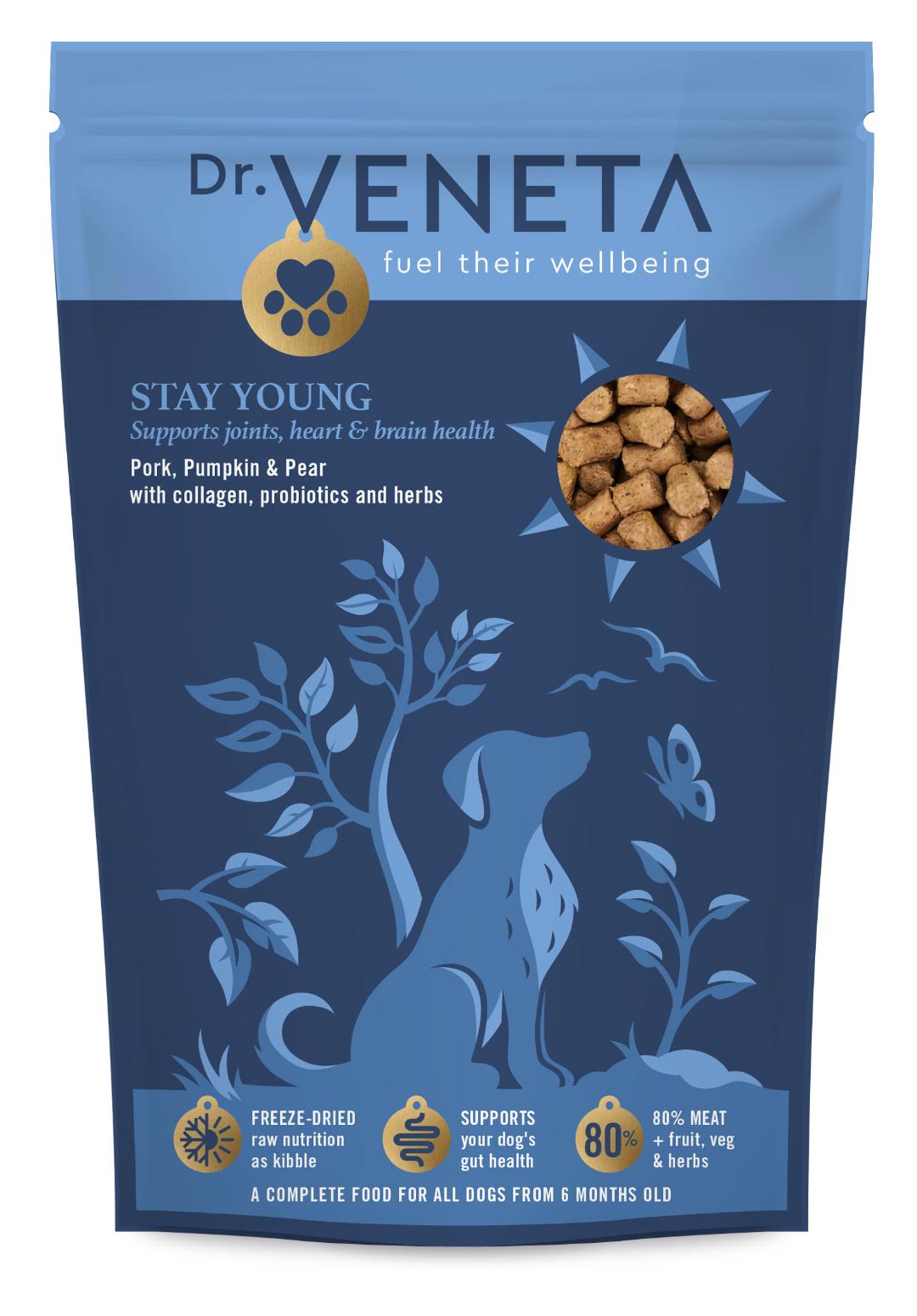Dr Veneta Stay Young pork, pumpkin and pear dog food for joints, heart and brain health
